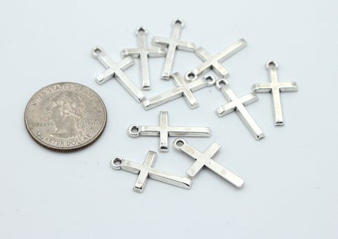 Set of 10, silver cross charm, 24mm x 14mm, 1 set.
